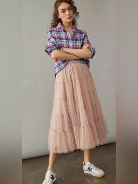 By Anthropologie Serena Tiered Tulle Midi Skirt Size Medium